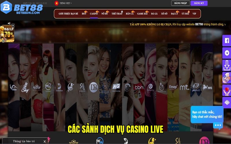 Các sảnh dịch vụ casino live