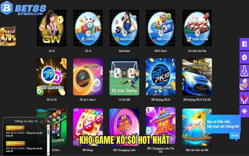 Sảnh xổ số hot tại Bet88